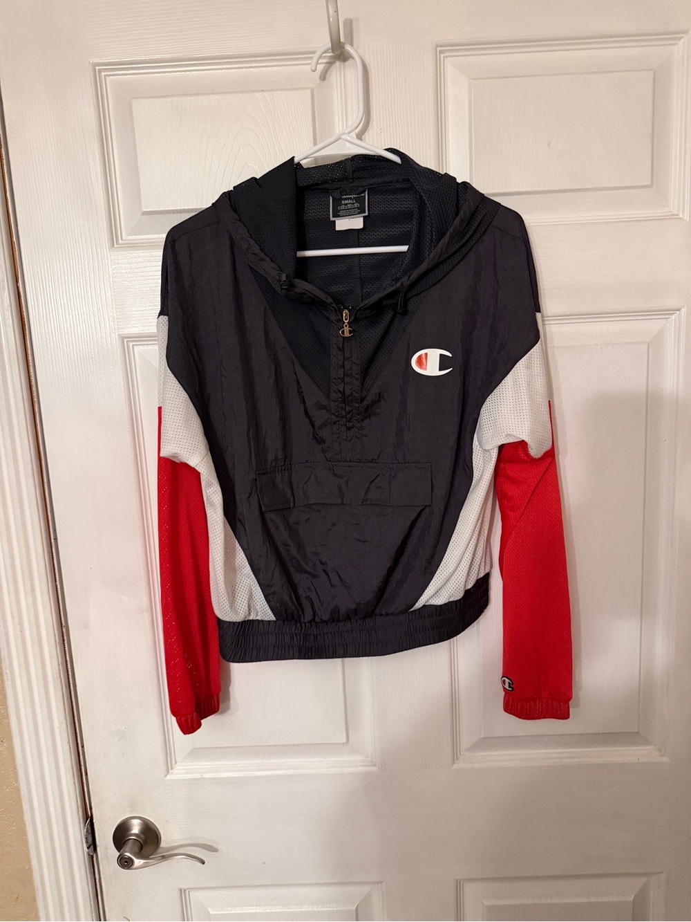 Champion Black, White & Red Colorblock Anorak Hoodie